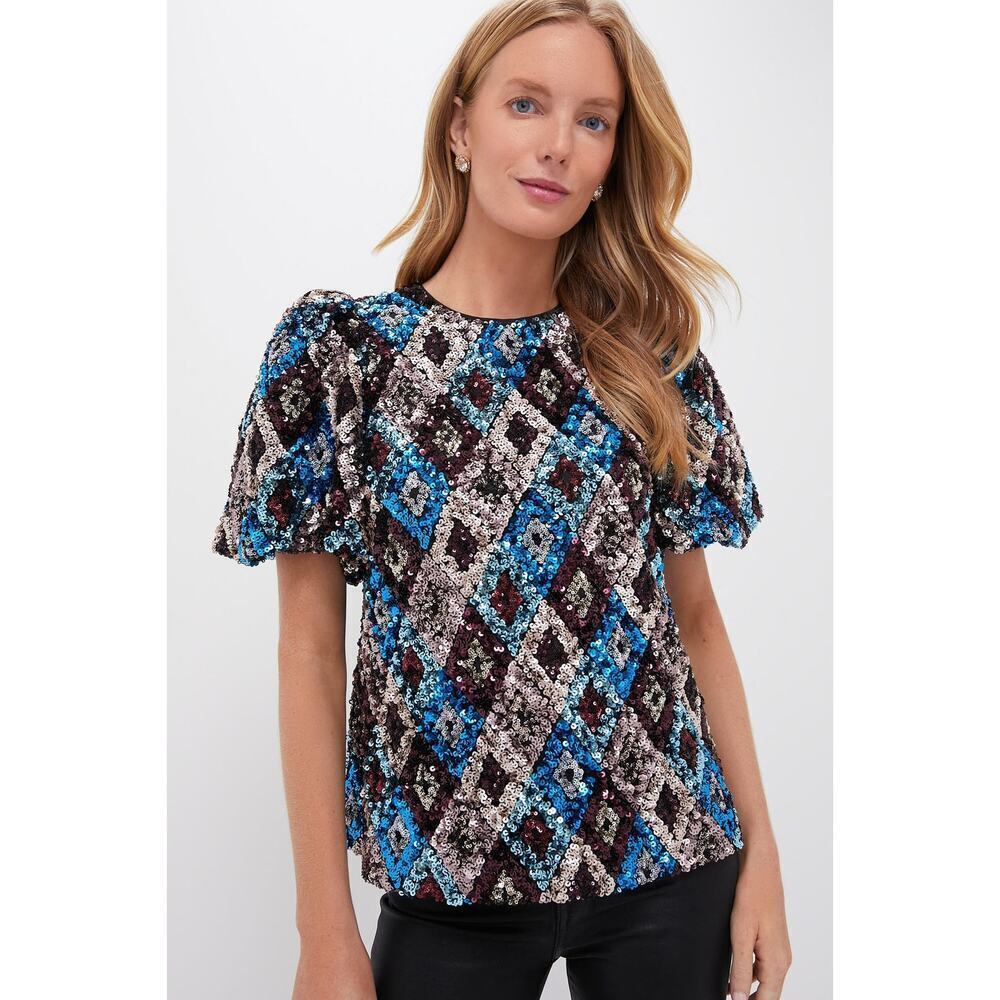 POMANDER PLACE Multi Sequin Jada Blouse Size M NWT Retail $128 Tuckernuck